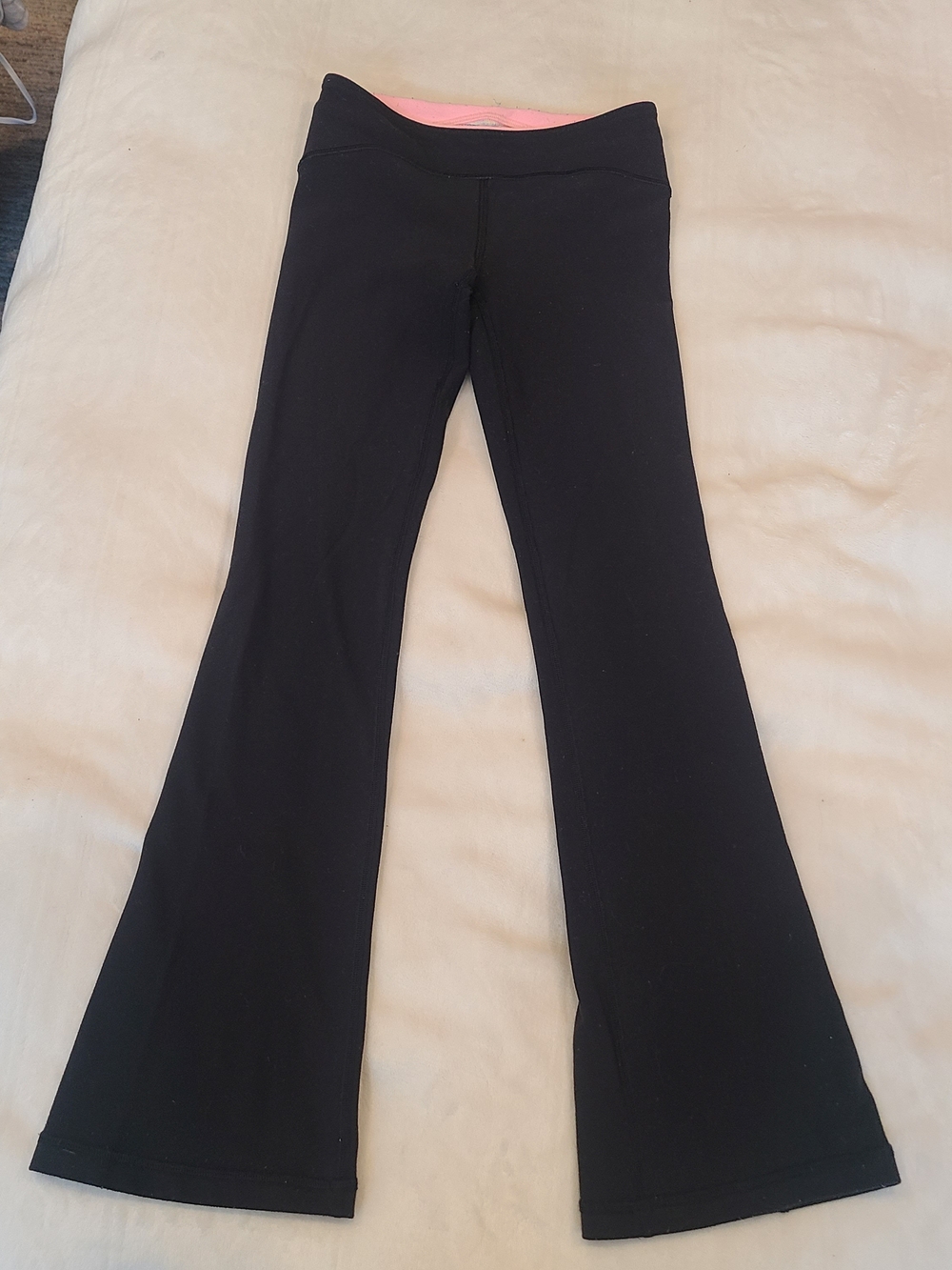 Black Flared Yoga Pants with Pink Waistband